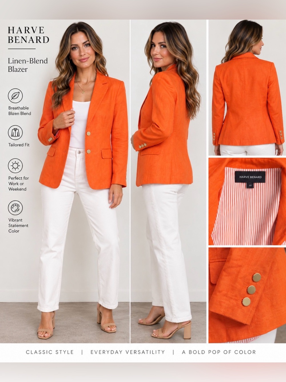 Harve Benard Women’s Orange Linen-Blend Blazer, Size 10